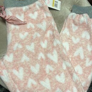 Ridiculously cozy pink and white heart pajama or house pants, soft fleece jogger